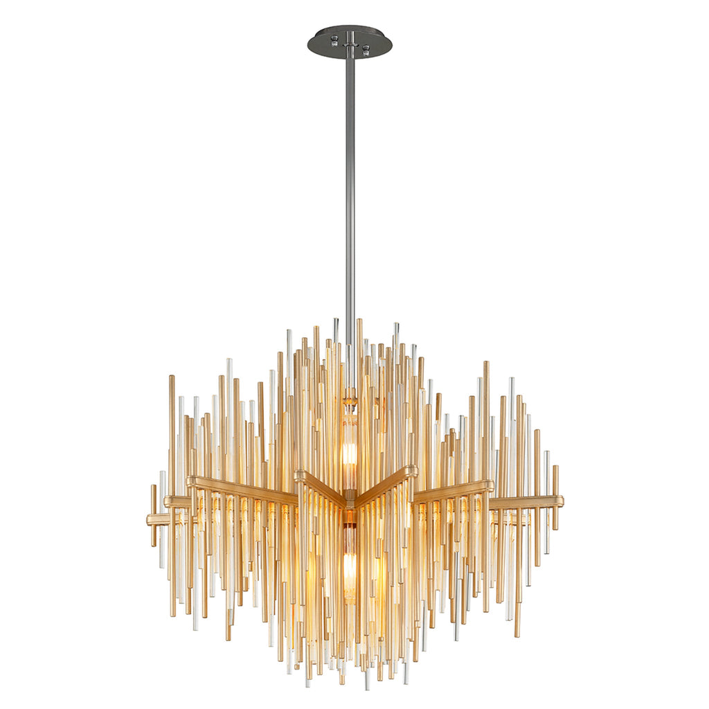 Theory 2-Light Chandelier in Gold Leaf W Polished Stainless 30L x 30W x 24.5H