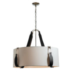 Saratoga Large Pendant 4-Light Black Leather Natural Anna Shade (SF) in Polished Nickel