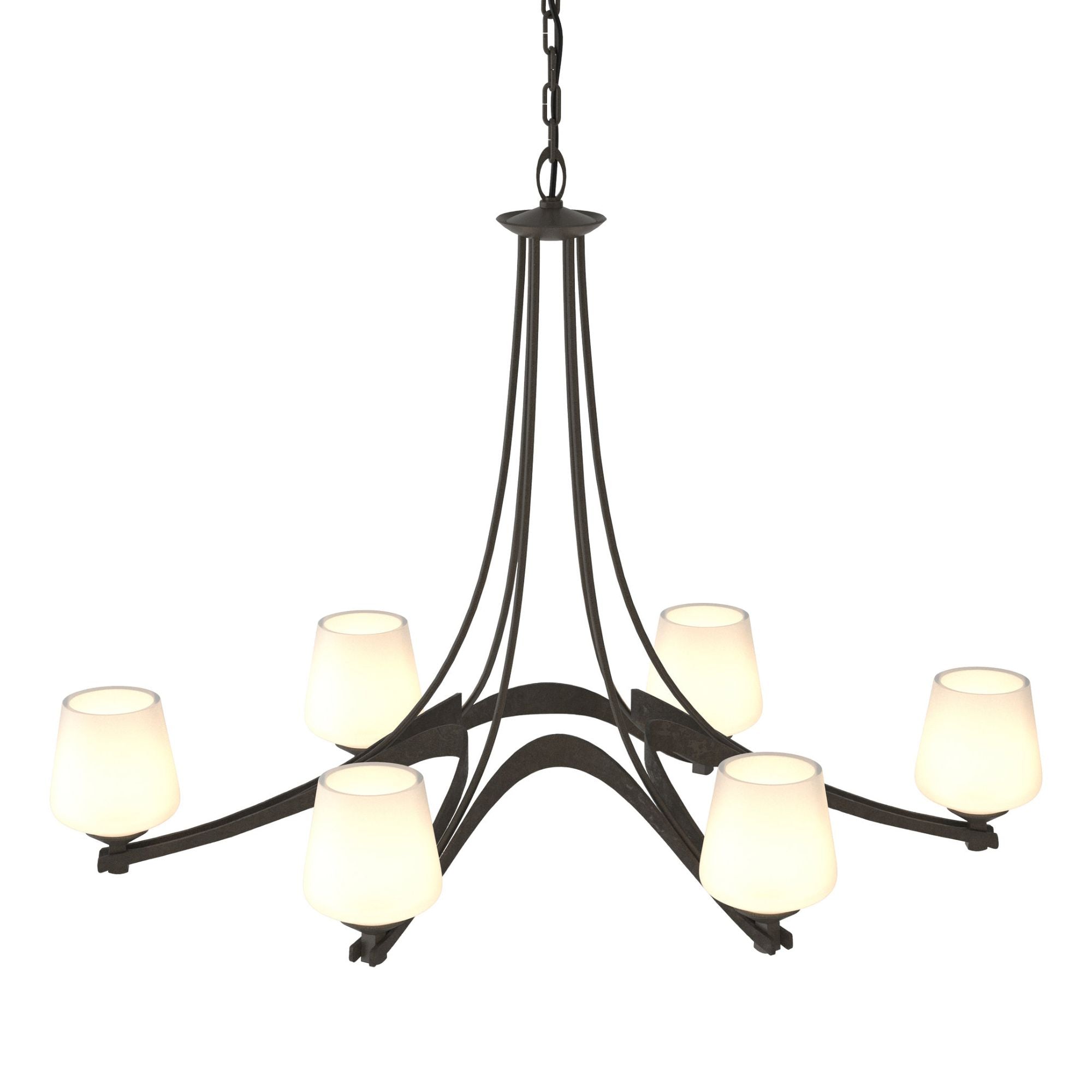 Oval Ribbon Opal Glass 6 Arm Chandelier 6-Light Opal Glass (GG) in Dark Smoke