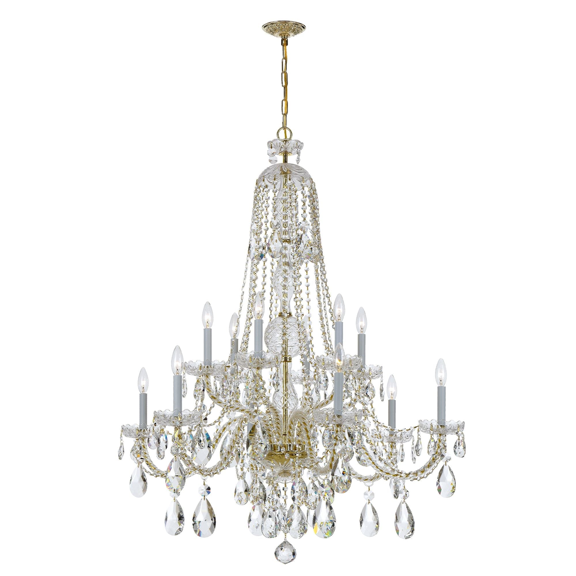 Traditional Crystal 37.5'' Hand Cut Crystal Polished Brass Chandelier Gold 37.5"W x 48"H x 37.5"D