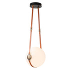Derby Large LED Pendant Antique Brass Accent Chestnut Leather LED Opal Glass (GG) in Black