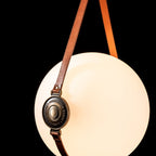 Derby Large LED Pendant Antique Brass Accent Chestnut Leather LED Opal Glass (GG) in Black