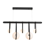 Derby Linear 5-Light LED Pendant Polished Nickel Accent Black Leather LED Opal Glass (GG) in Black