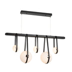 Derby Linear 5-Light LED Pendant Polished Nickel Accent Black Leather LED Opal Glass (GG) in Black