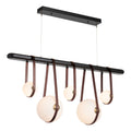 Derby Linear 5-Light LED Pendant Antique Brass Accent British Brown Leather LED Opal Glass (GG) in Black