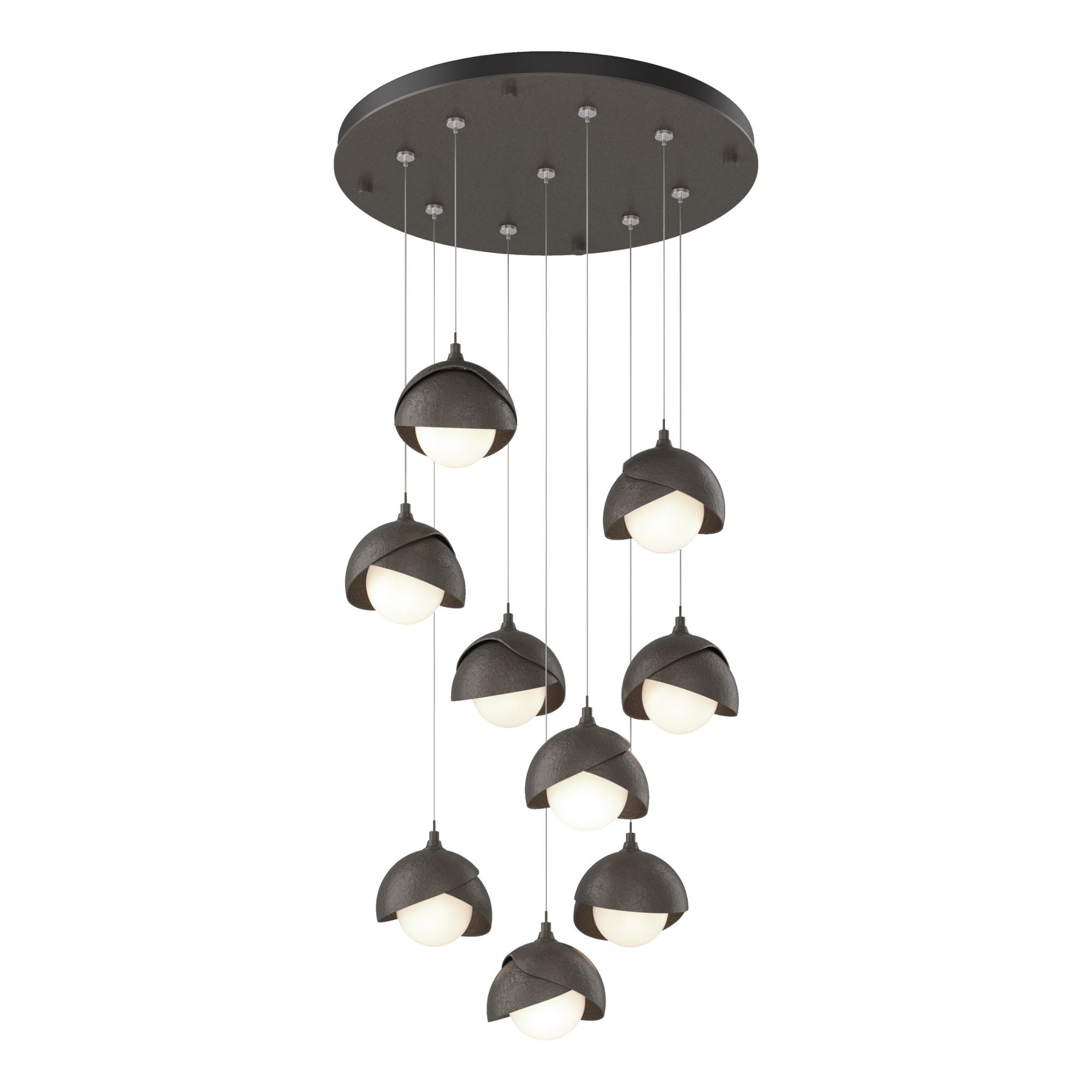 Brooklyn 9-Light Double Shade Pendant 9-Light Dark Smoke Accent Opal Glass (GG) in Dark Smoke