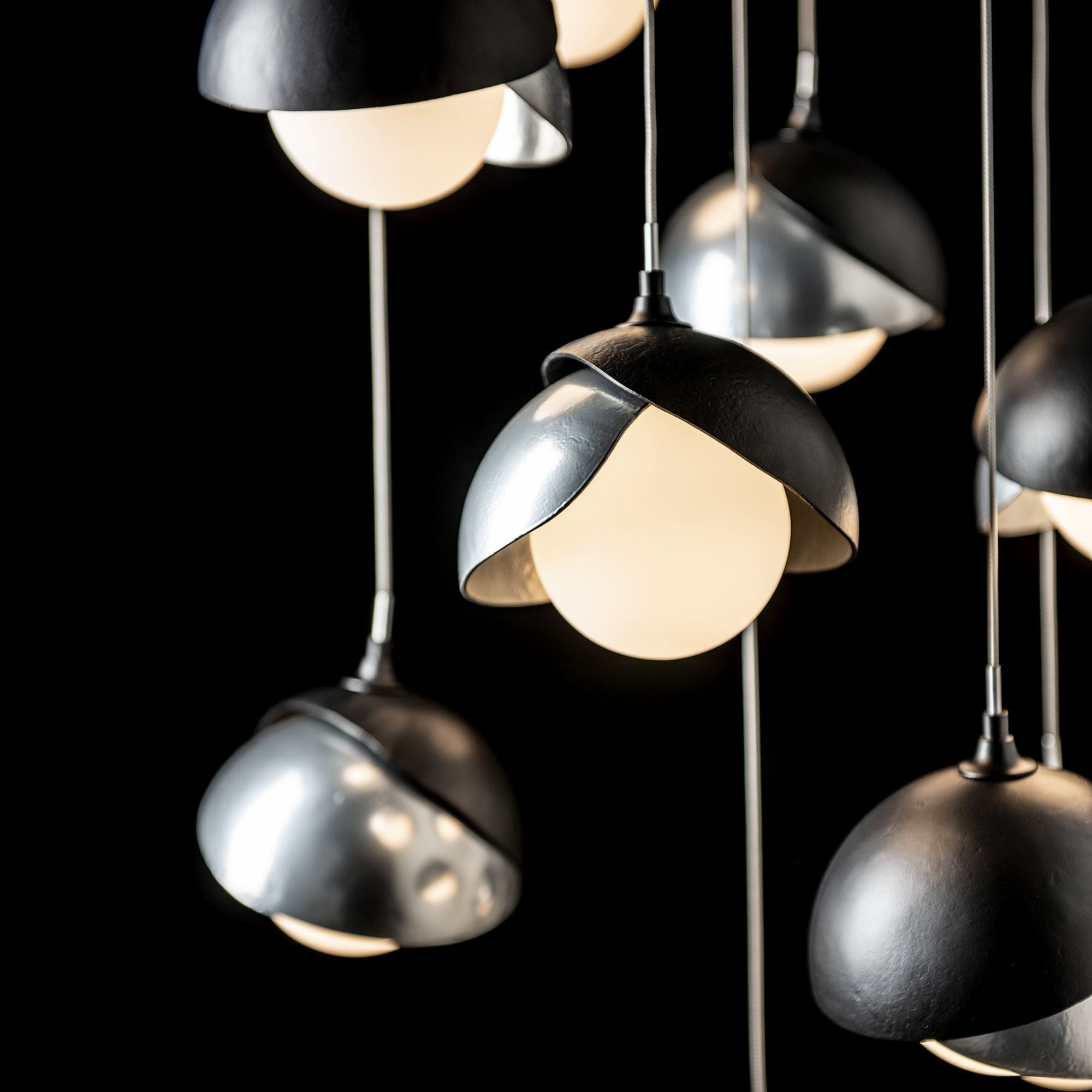 Brooklyn 9-Light Double Shade Pendant 9-Light Sterling Accent Opal Glass (GG) in Black