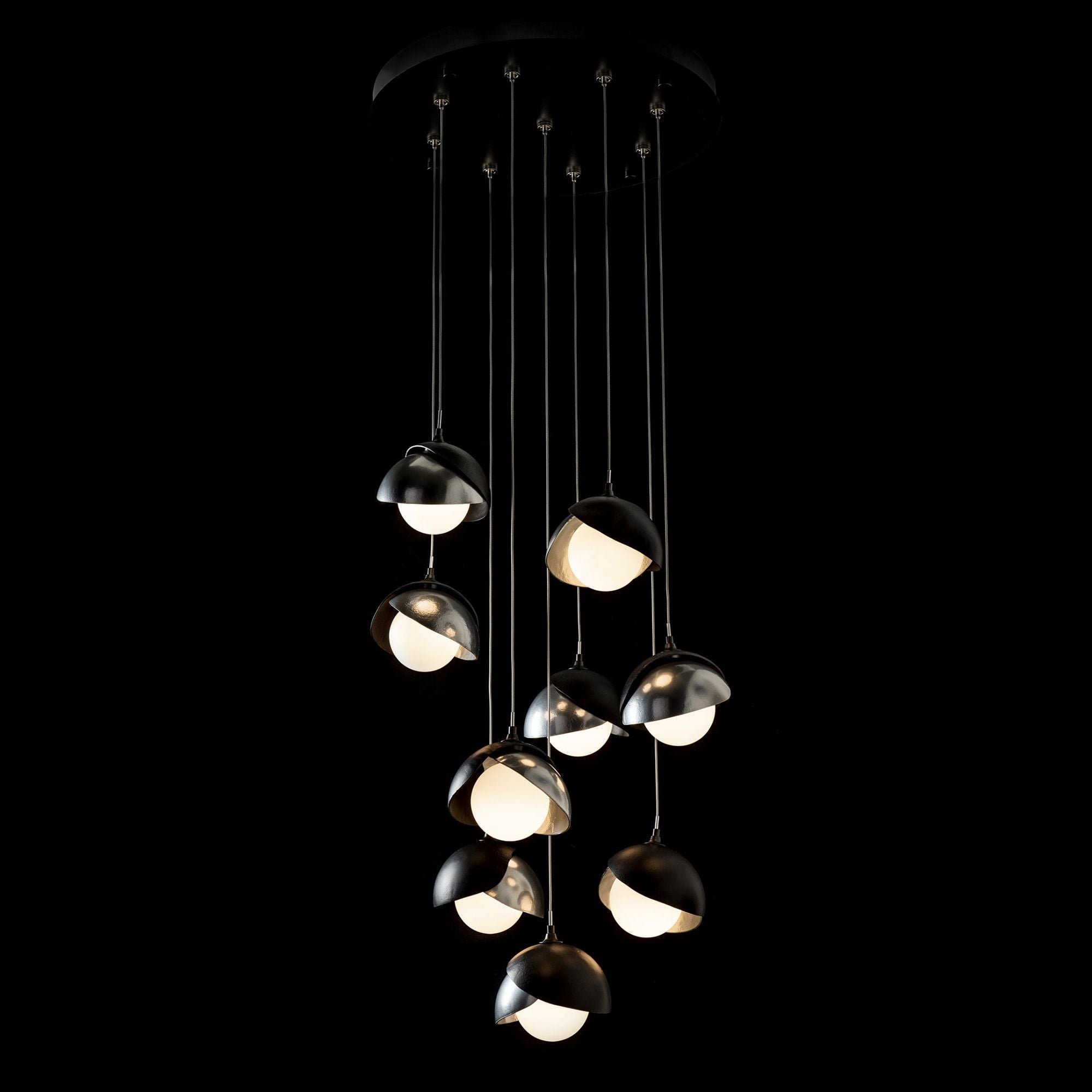 Brooklyn 9-Light Double Shade Pendant 9-Light Sterling Accent Opal Glass (GG) in Black