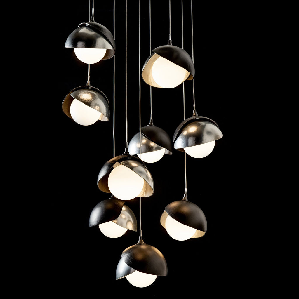 Brooklyn 9-Light Double Shade Pendant 9-Light Sterling Accent Opal Glass (GG) in Black