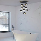 Brooklyn 9-Light Double Shade Pendant 9-Light Modern Brass Accent Opal Glass (GG) in Black