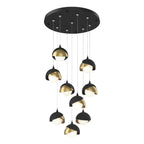 Brooklyn 9-Light Double Shade Pendant 9-Light Modern Brass Accent Opal Glass (GG) in Black