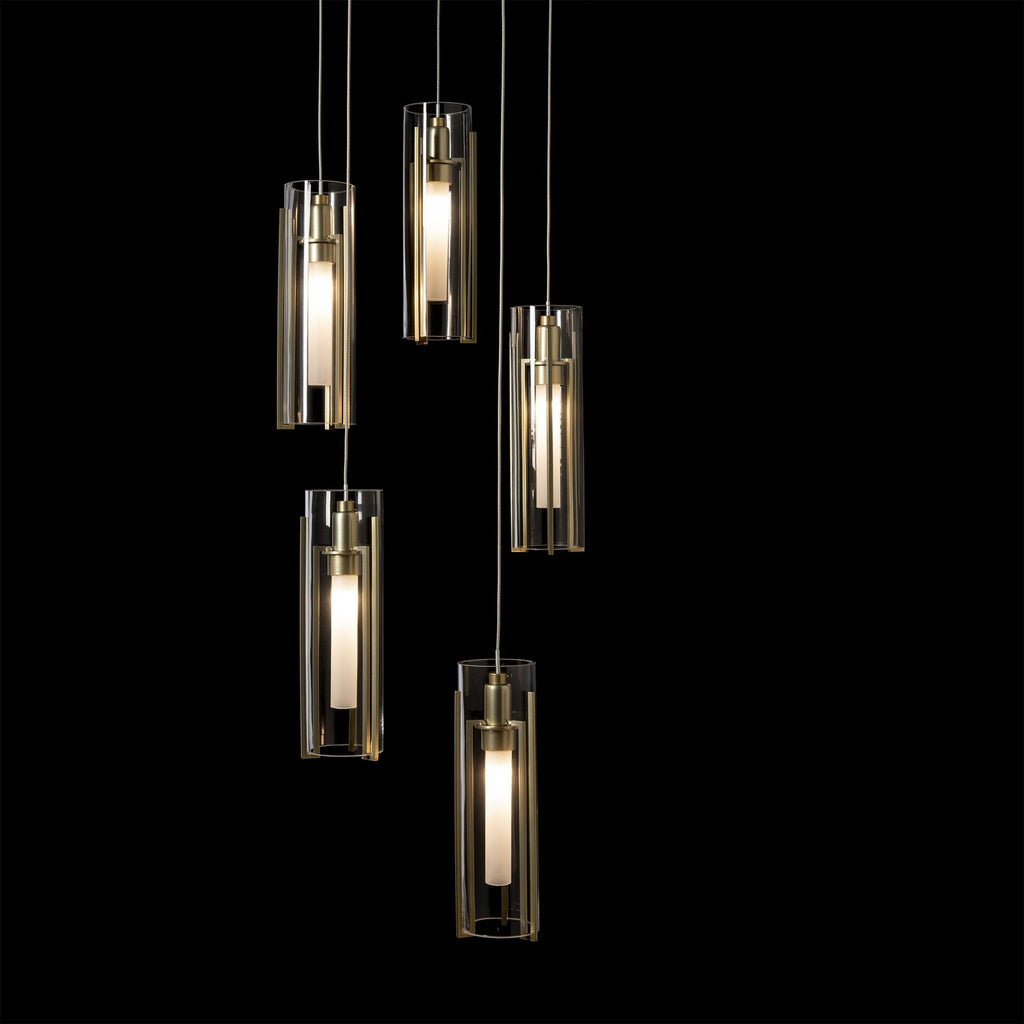 Exos Glass 5-Light Pendant 5-Light Clear Glass (ZM) in Modern Brass