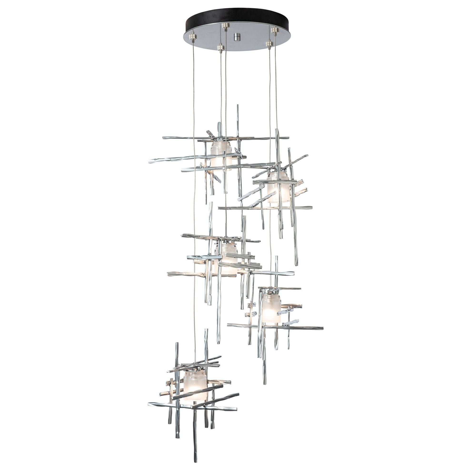 Tura 5-Light Frosted Glass Pendant 5-Light Cast Glass (YC) in Sterling