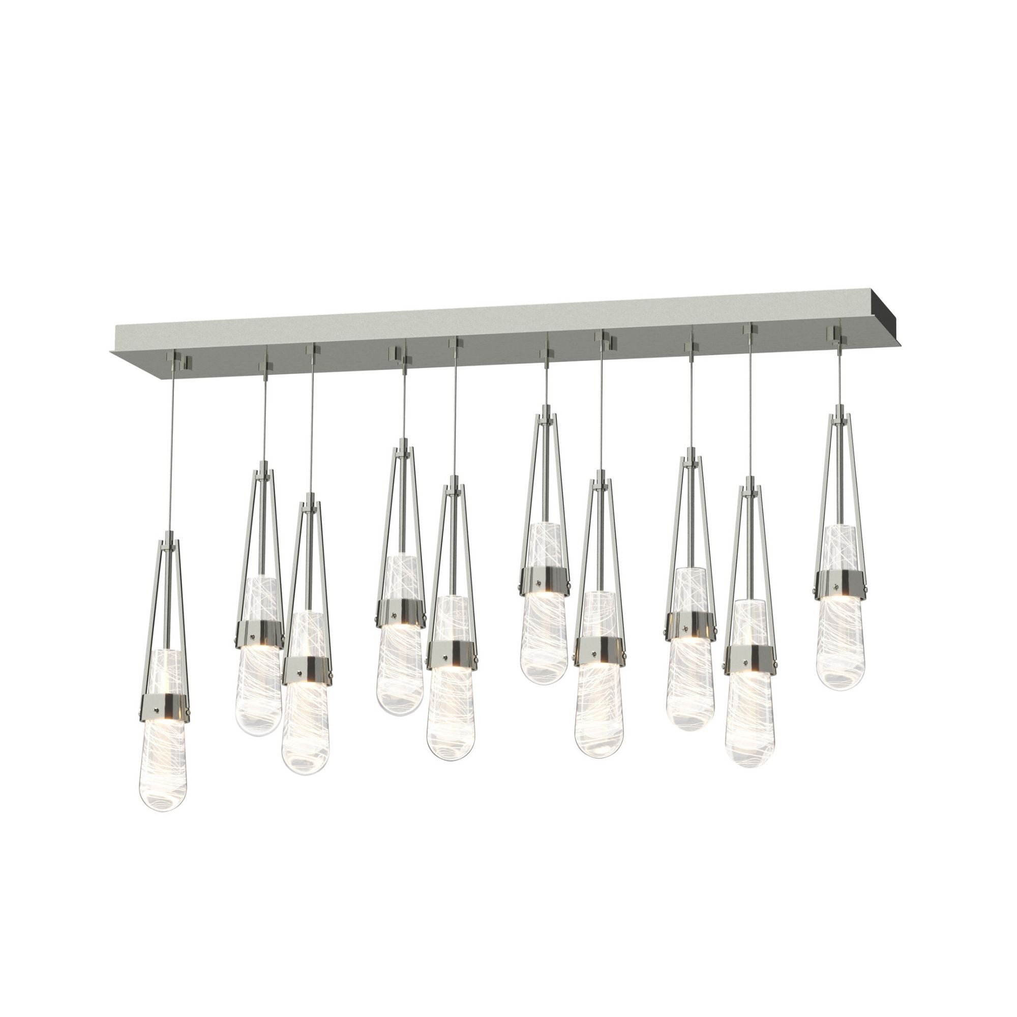 Link 10-Light Blown Glass Pendant 10-Light Clear Glass with White Threading (YJ) in Sterling