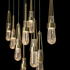 Link 10-Light Blown Glass Pendant 10-Light Clear Bubble Glass (YG) in Modern Brass
