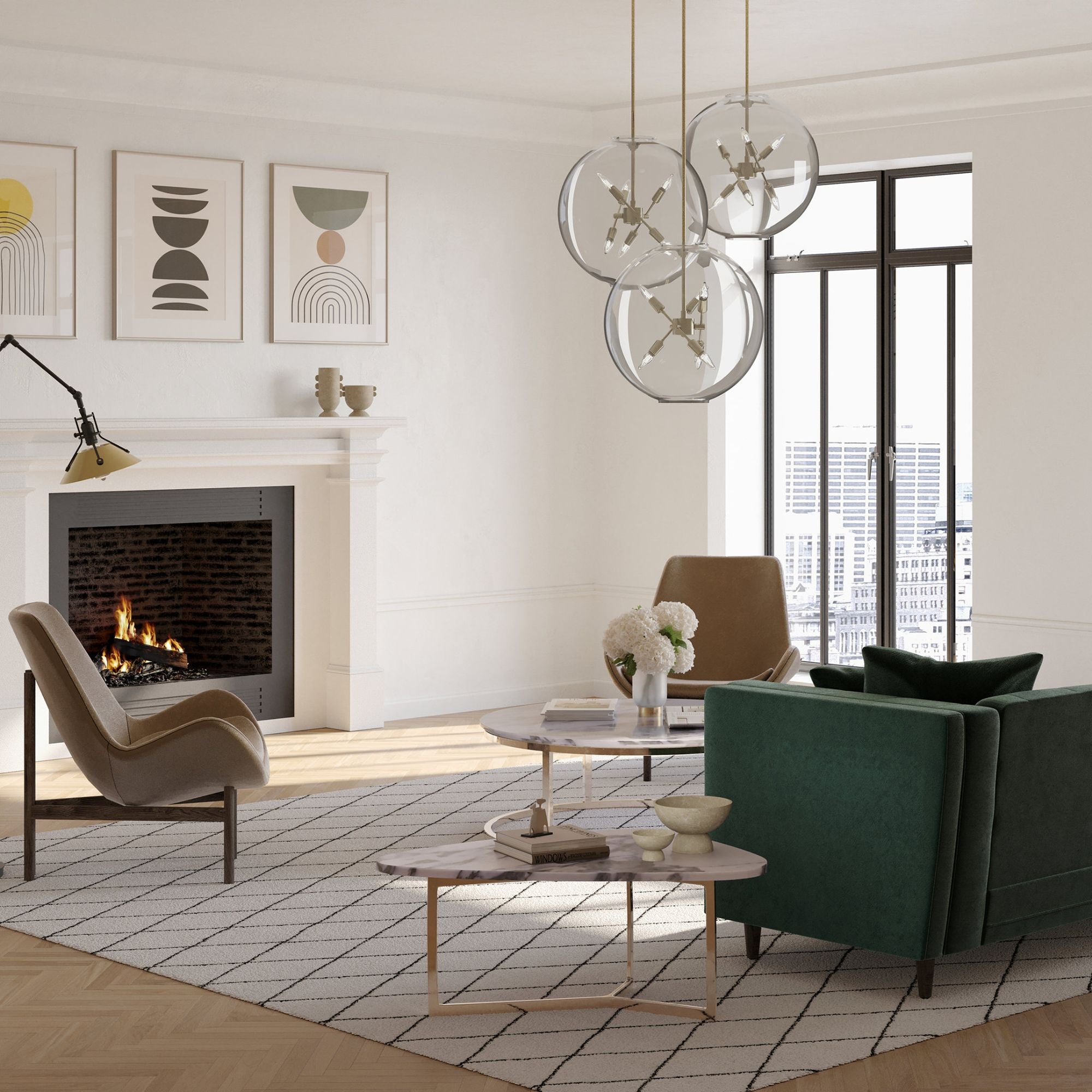 Sfera 6-Light Pendant 6-Light Clear Glass (ZM) in Modern Brass