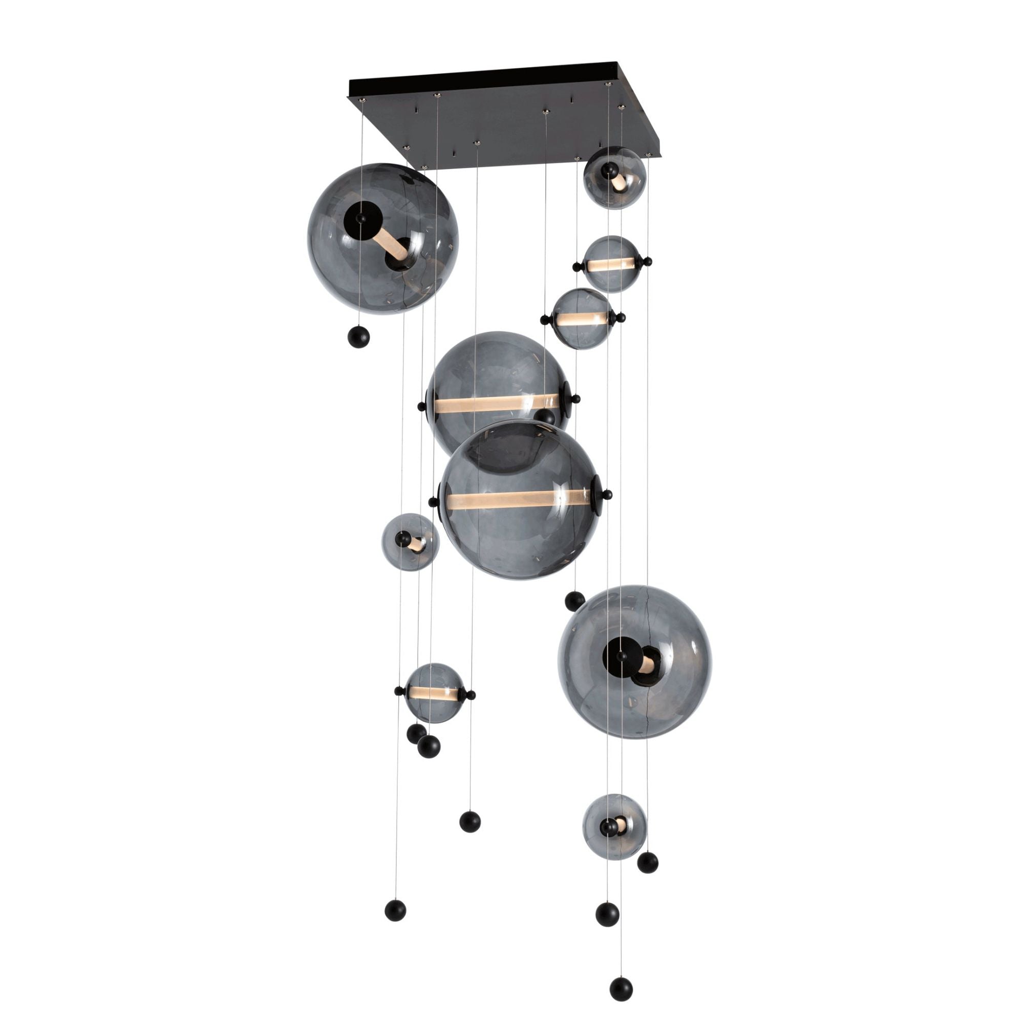 Abacus 10-Light Square LED Pendant LED Cool Grey Glass (YL) in Black