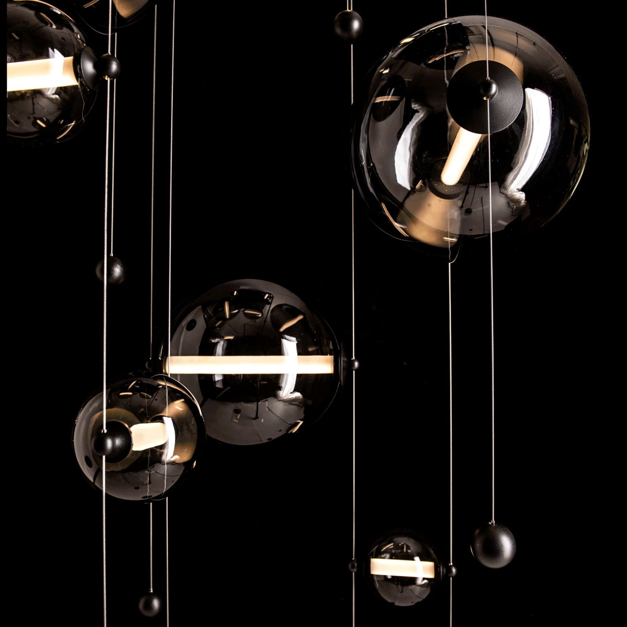 Abacus 10-Light Square LED Pendant LED Cool Grey Glass (YL) in Black