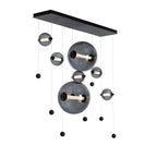 Abacus 7-Light Double Linear LED Pendant LED Cool Grey Glass (YL) in Black