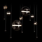 Abacus 7-Light Double Linear LED Pendant LED Cool Grey Glass (YL) in Black