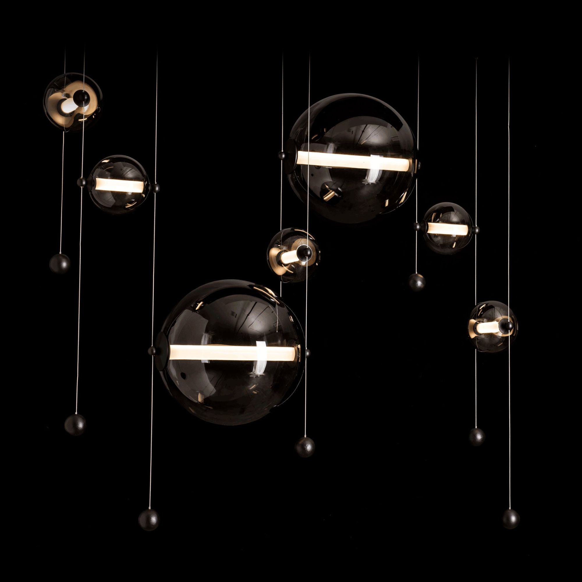 Abacus 7-Light Double Linear LED Pendant LED Cool Grey Glass (YL) in Black