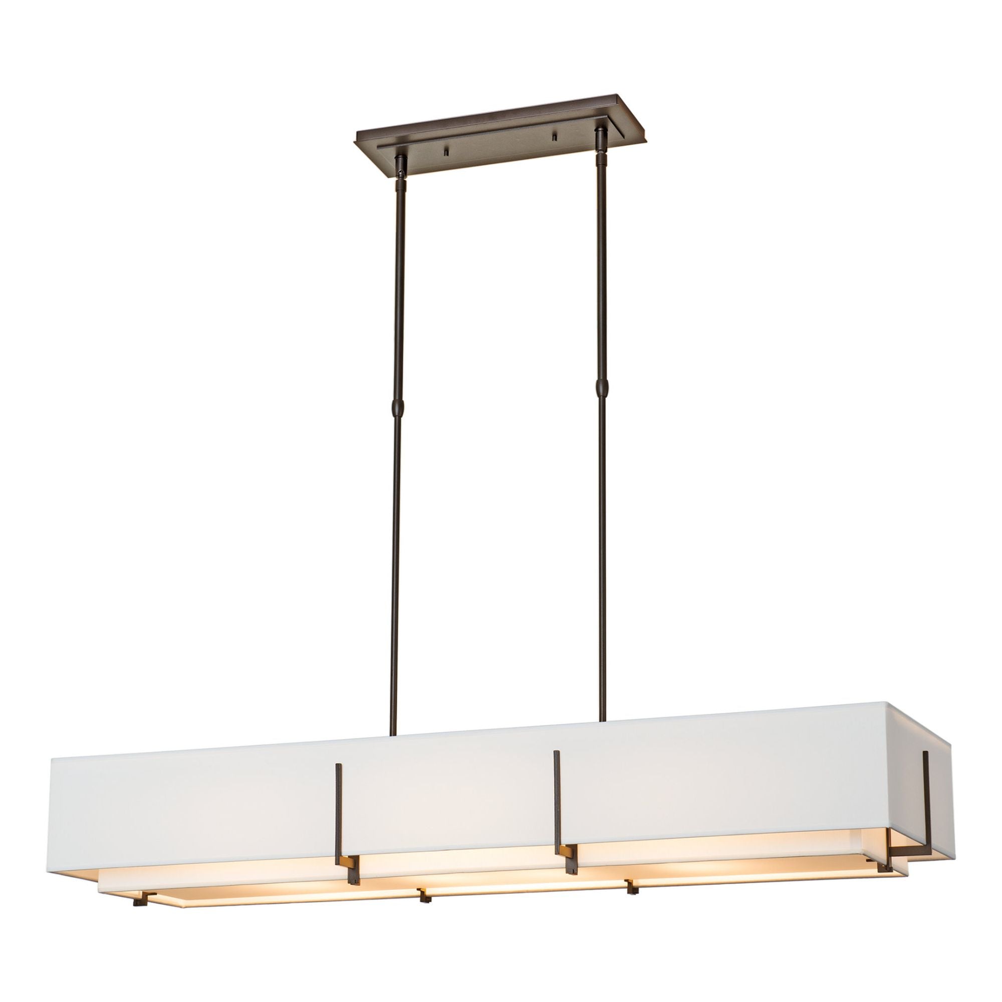 Exos Rectangular Pendant 4-Light Natural Anna Inner Shade & Natural Anna Outer Shade in Dark Smoke