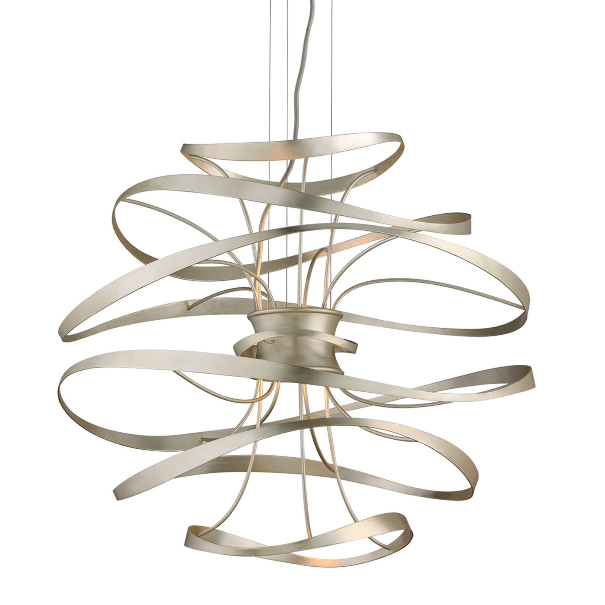Calligraphy 2-Light Chandelier in Silver Leaf Polished Stainless 26L x 26W x 24H