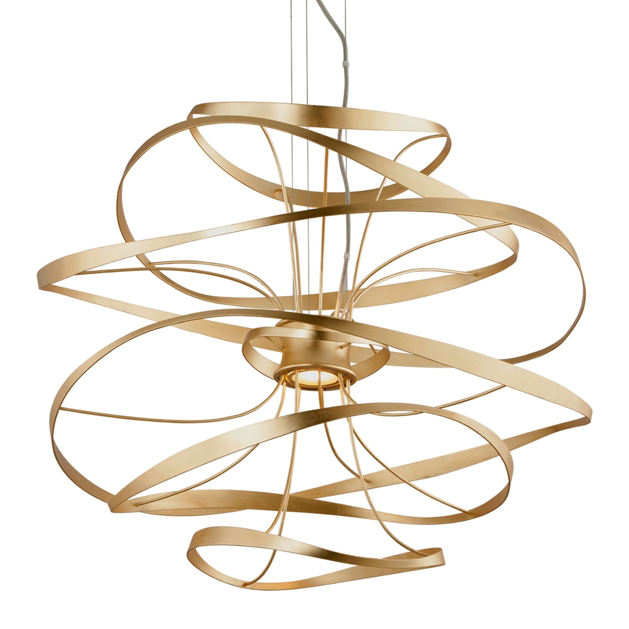 Calligraphy 2-Light Chandelier in Gold Leaf W Polished Stainless 34L x 34W x 31.25H
