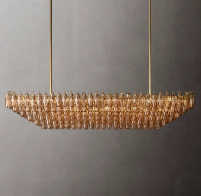 Chiara Smoke Glass Tiered Rectangular Chandelier 74"
