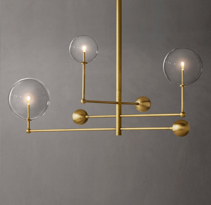 Glass Globe Mobile Three-Arm Chandelier 46"
