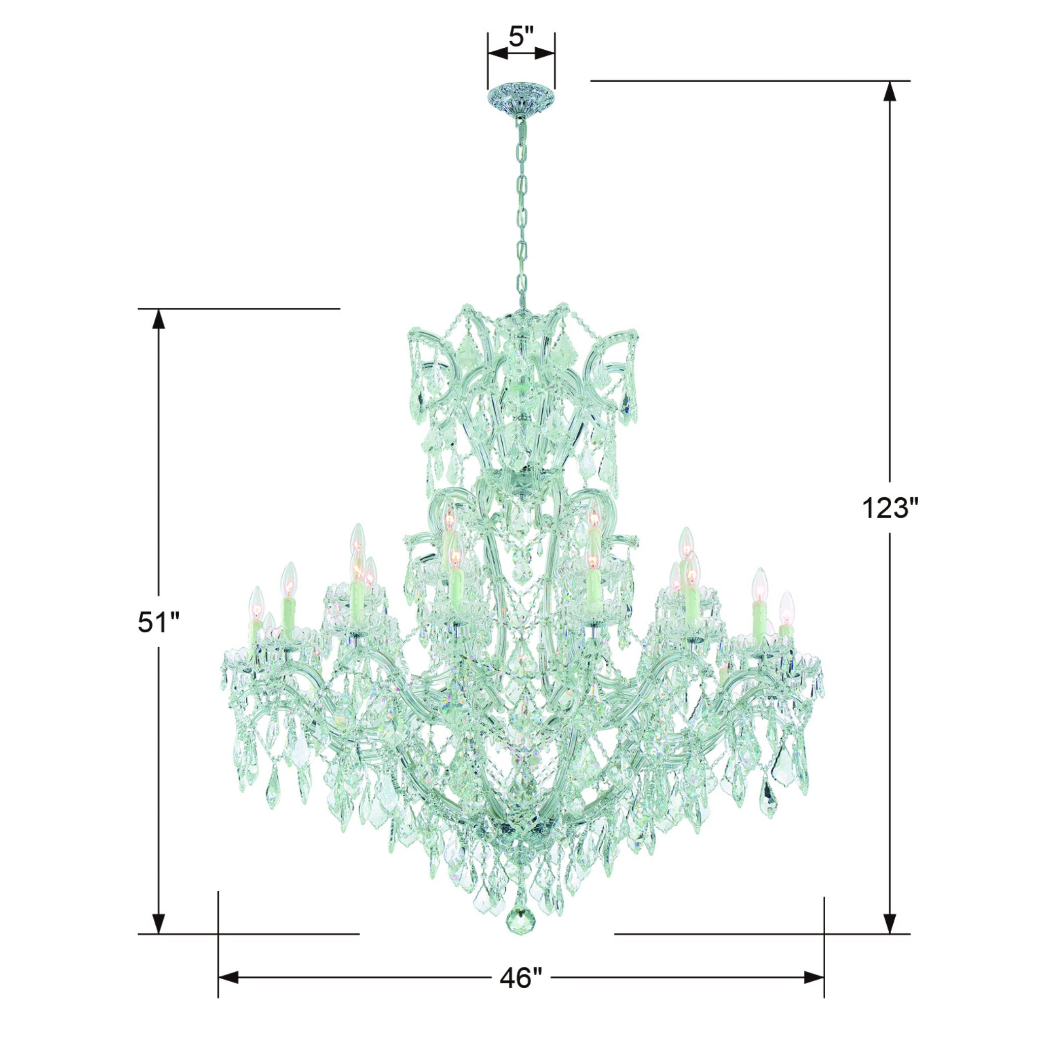 Maria Theresa 46'' Hand Cut Crystal Polished Chrome Chandelier Silver 46"W x 52"H x 46"D
