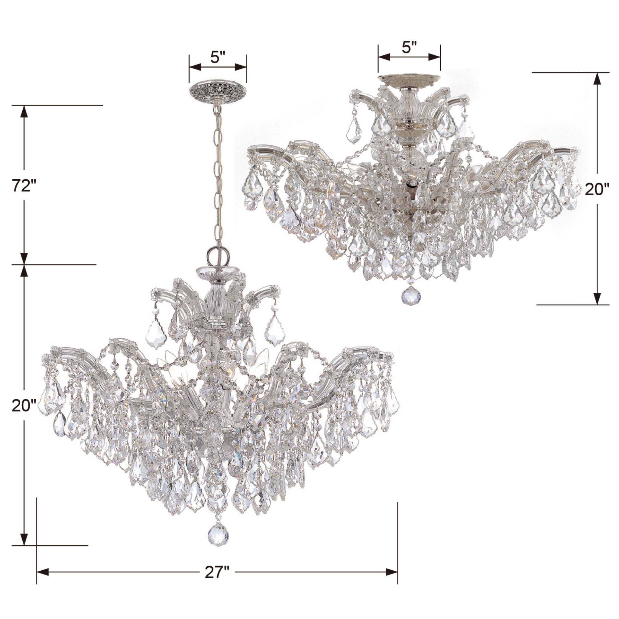 Maria Theresa 29'' Swarovski Strass Crystal Polished Chrome Semi Flush Mount Silver 29"W x 21"H x 29"D