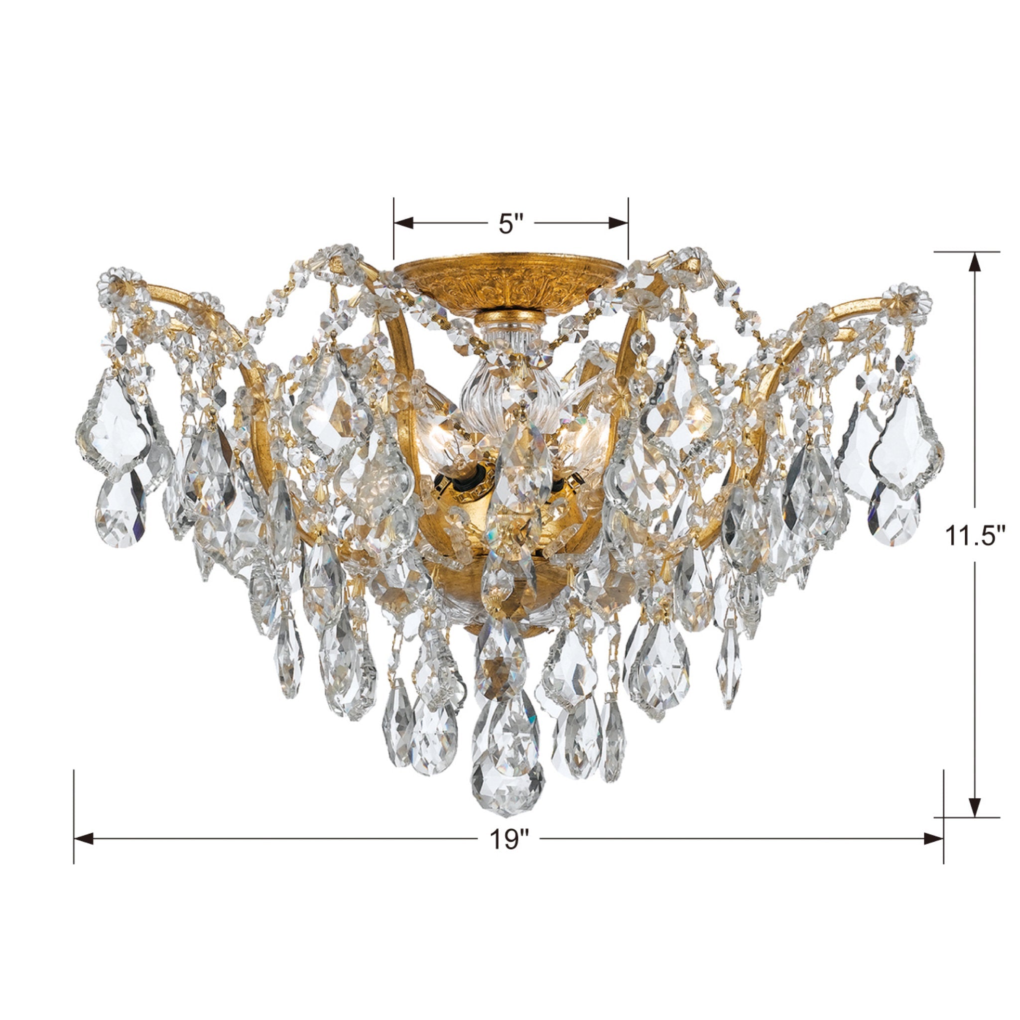 Filmore 19'' Swarovski Strass Crystal Antique Gold Semi Flush Mount Gold 19"W x 11.5"H x 19"D