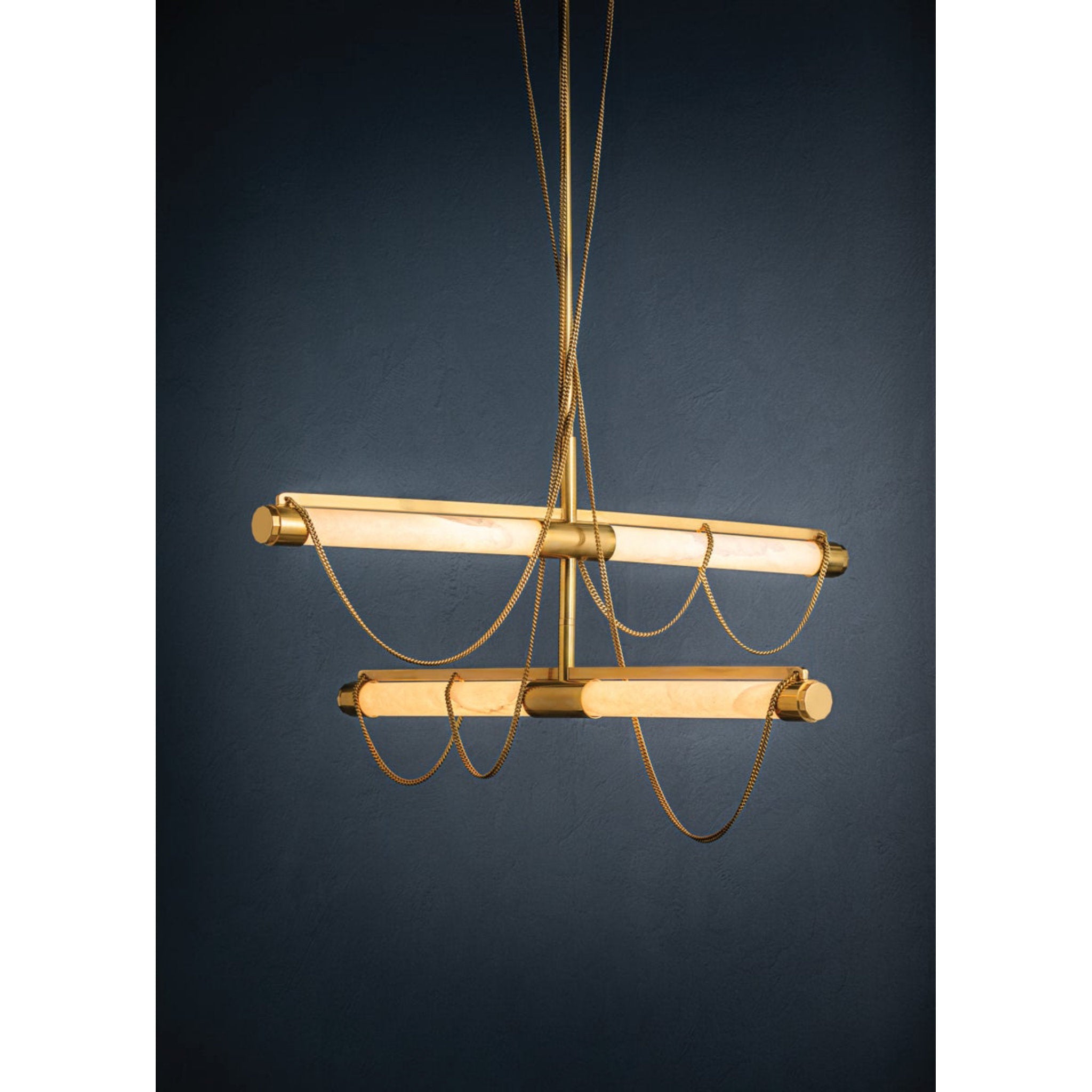 LARIAT 4-Light Chandelier in Vintage Brass by NOZ NOZAWA 48.75L x 7.75W x 26.5H