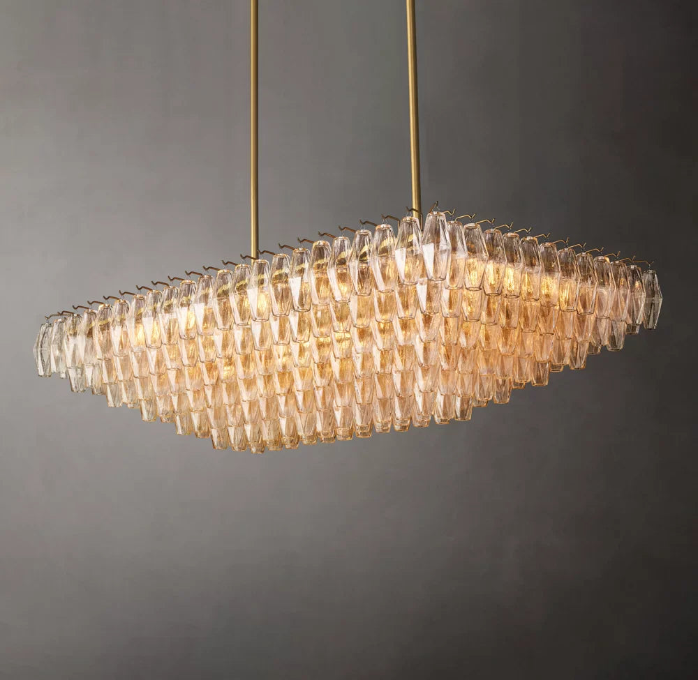 Chiara Clear Glass Tiered Rectangular Chandelier 54"