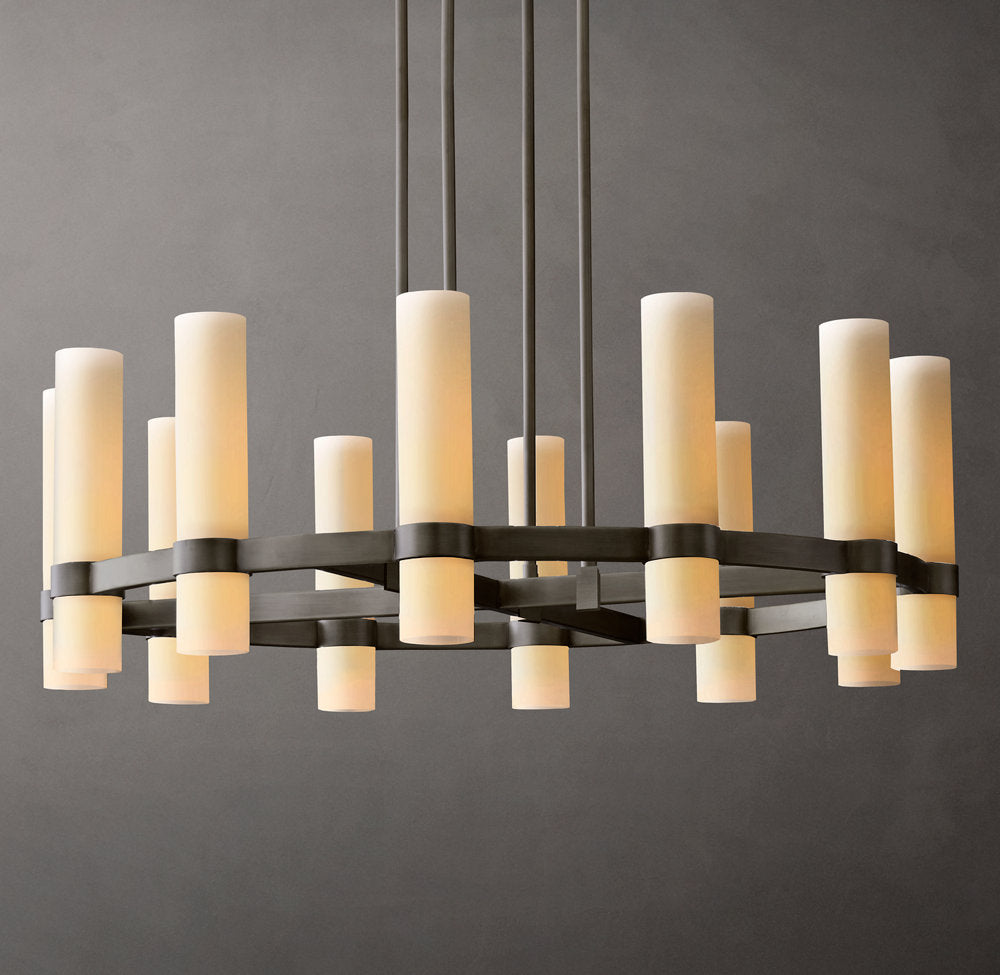 Ravelle Round Milk Glass Chandelier 36"