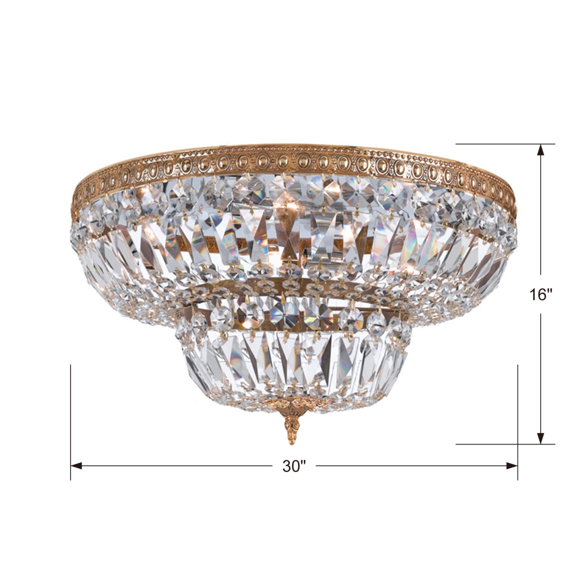 Waltham 30'' Clear Hand Cut Olde Brass Flush Mount Gold 30"W x 16"H x 30"D