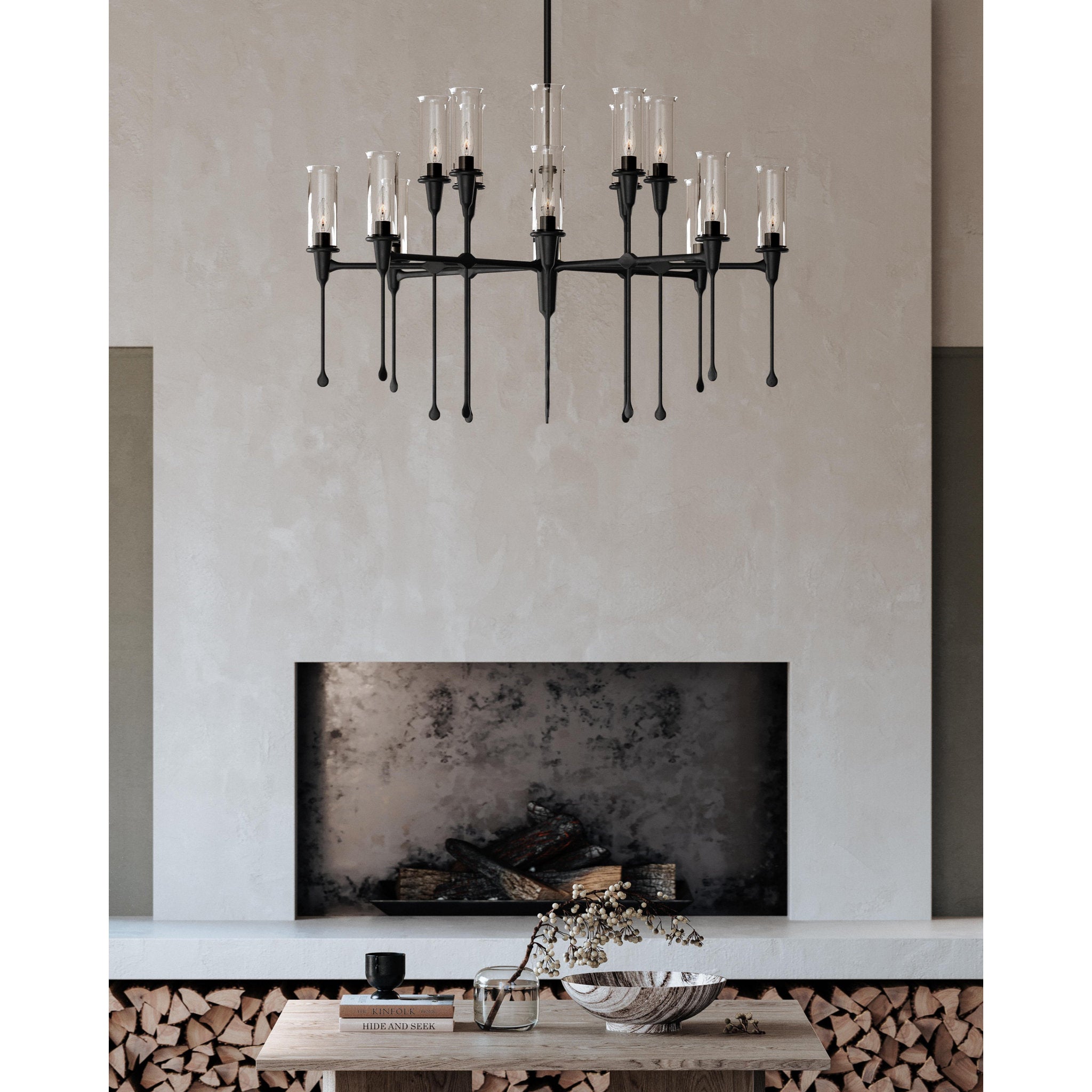 Chisel 16-Light Chandelier in Black Iron 41.25L x 41.25W x 28H