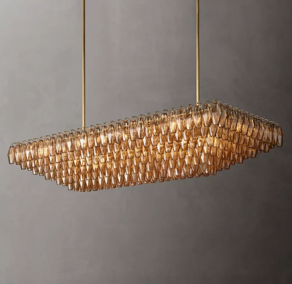 Chiara Smoke Glass Tiered Rectangular Chandelier 74"