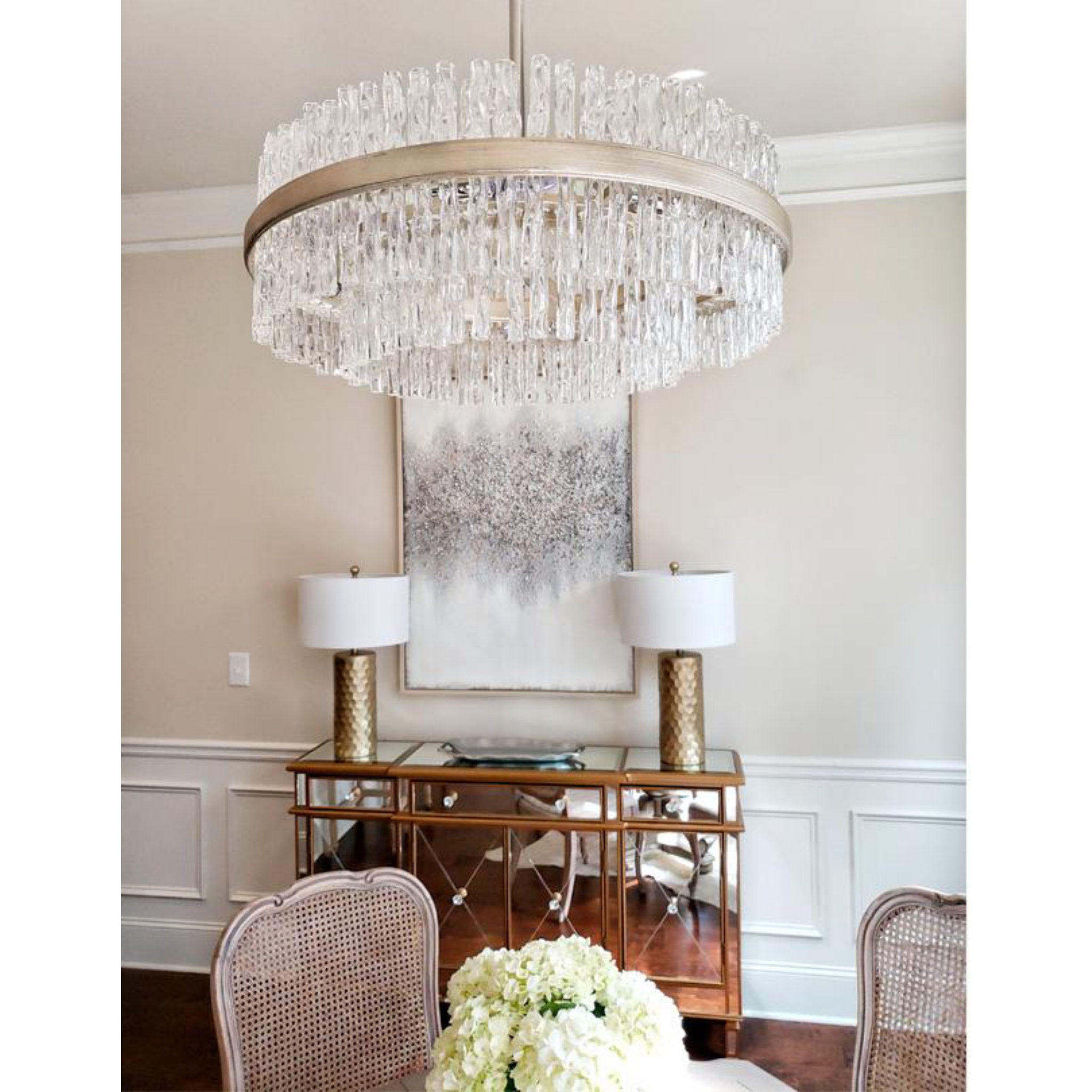 Chime 8-Light Chandelier in Silver Leaf Polished Stainless 26.75L x 26.75W x 11H