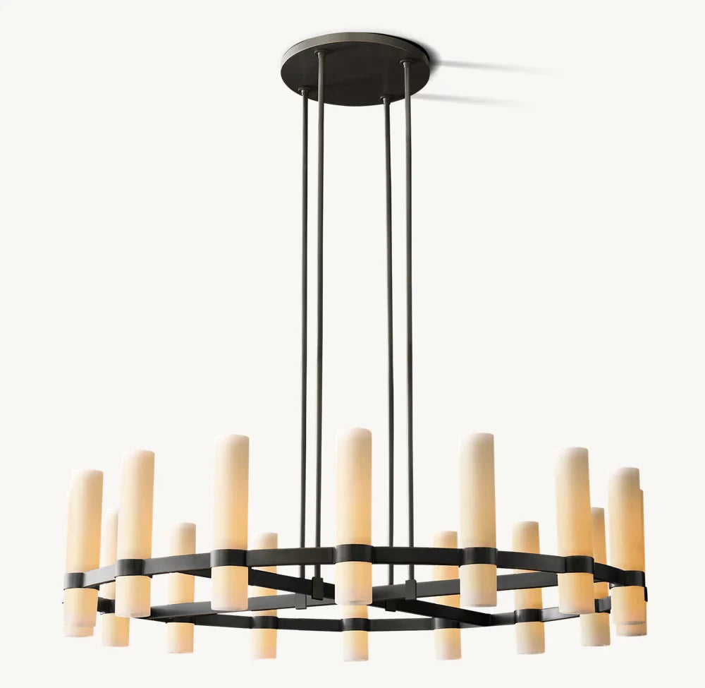 Ravelle Round Milk Glass Chandelier 48"