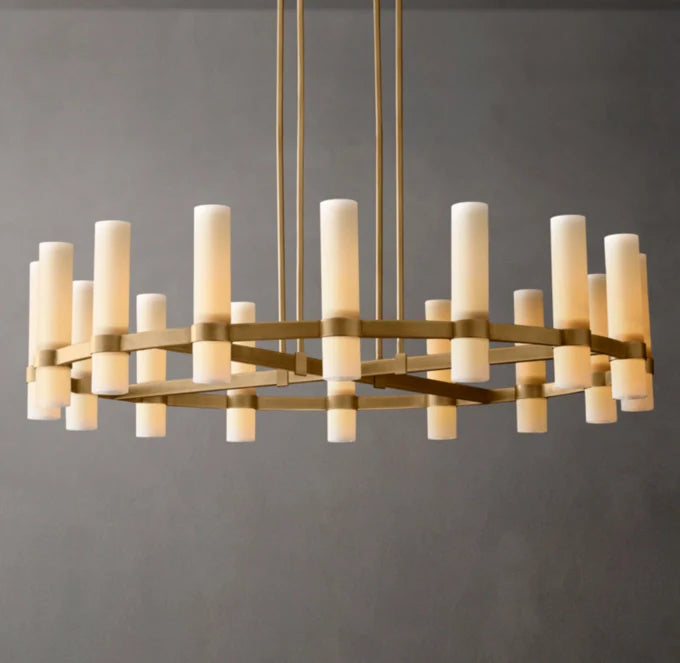 Ravelle Round Milk Glass Chandelier 48"