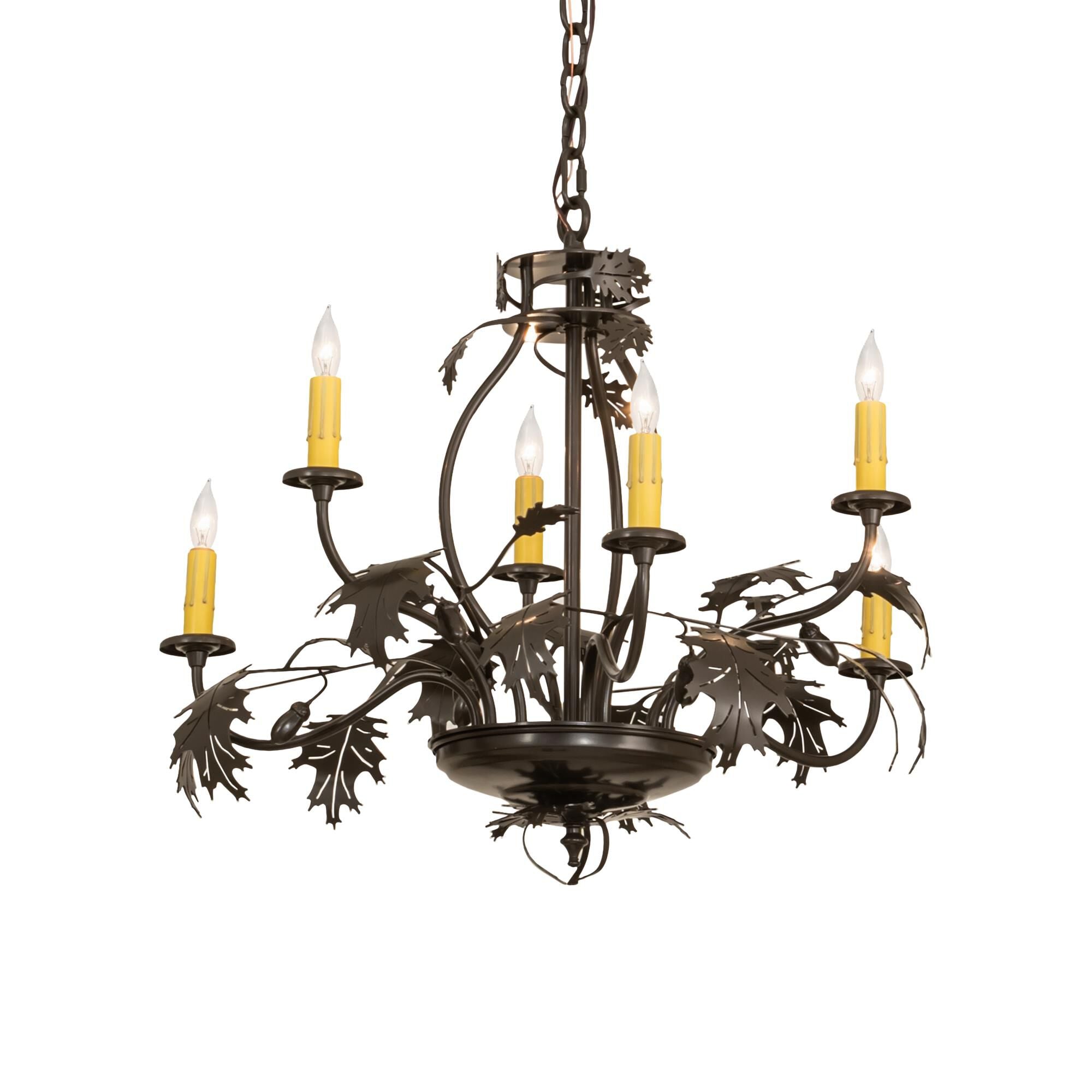 Oak Leaf and Acorn 28 Inch 6 Light Chandelier