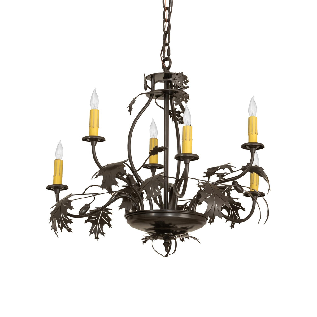 Oak Leaf and Acorn 28 Inch 6 Light Chandelier