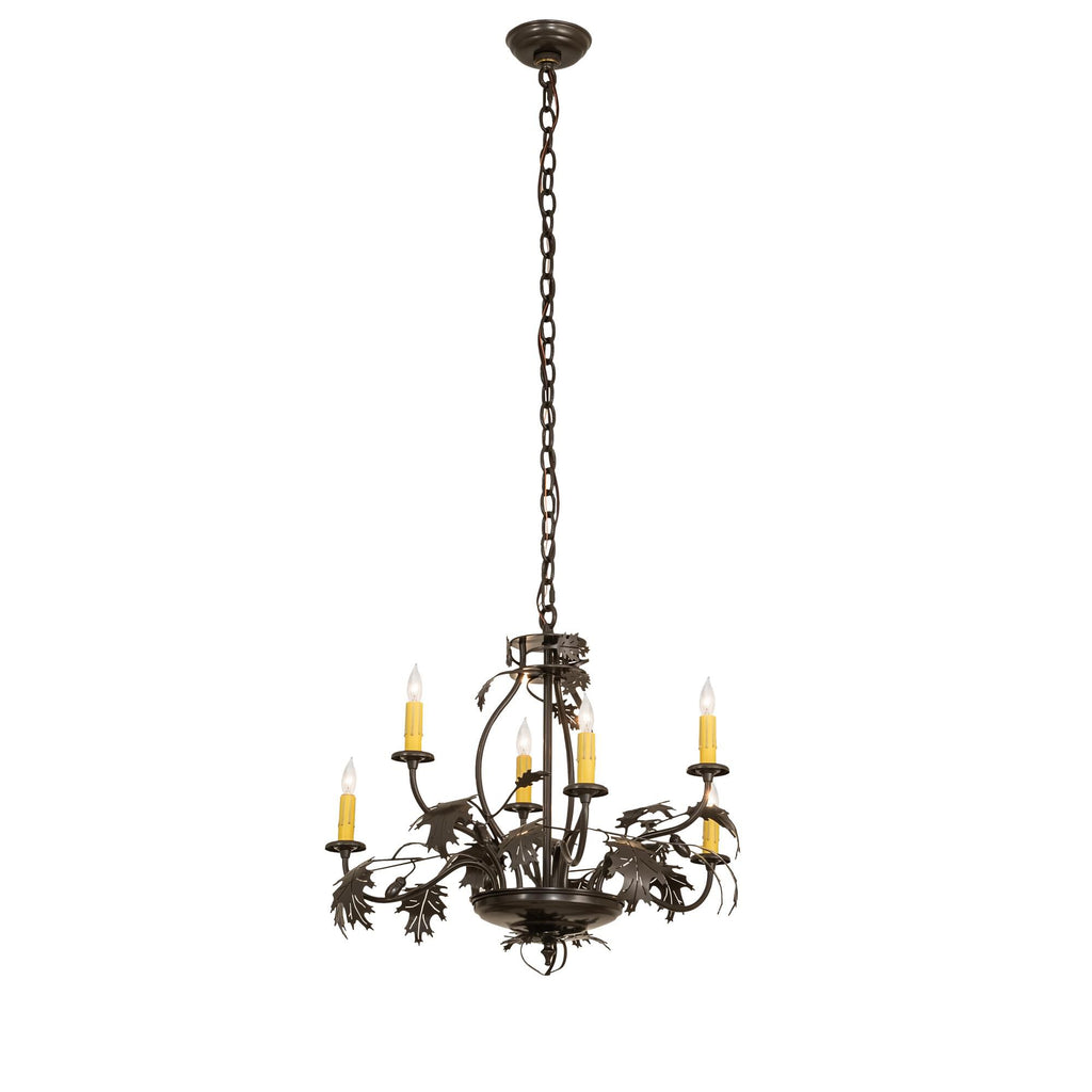 Oak Leaf and Acorn 28 Inch 6 Light Chandelier