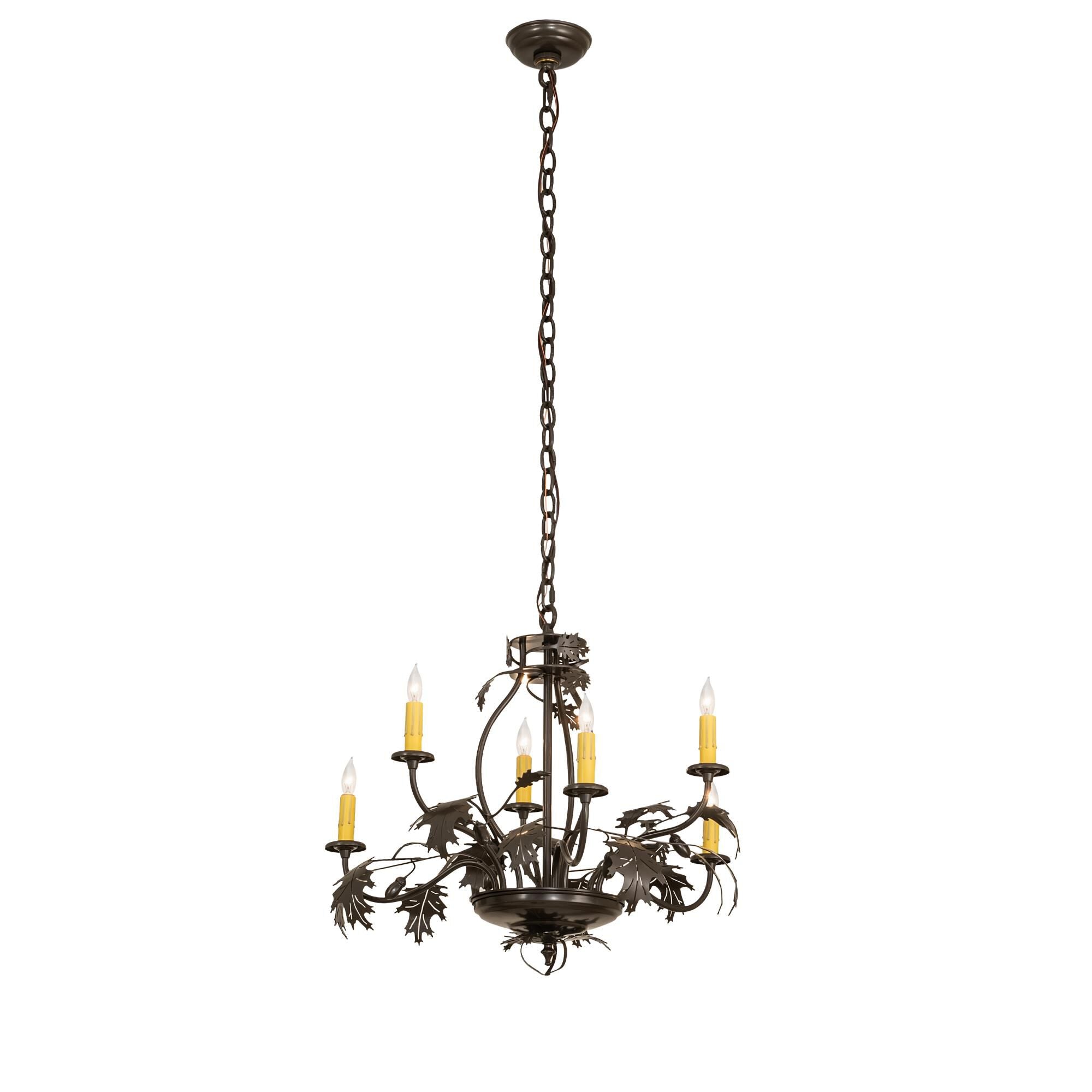 Oak Leaf and Acorn 28 Inch 6 Light Chandelier