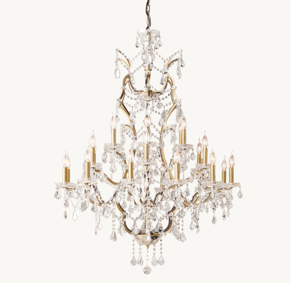 19th C. Rococo Iron & Crystal Round Chandelier 40"