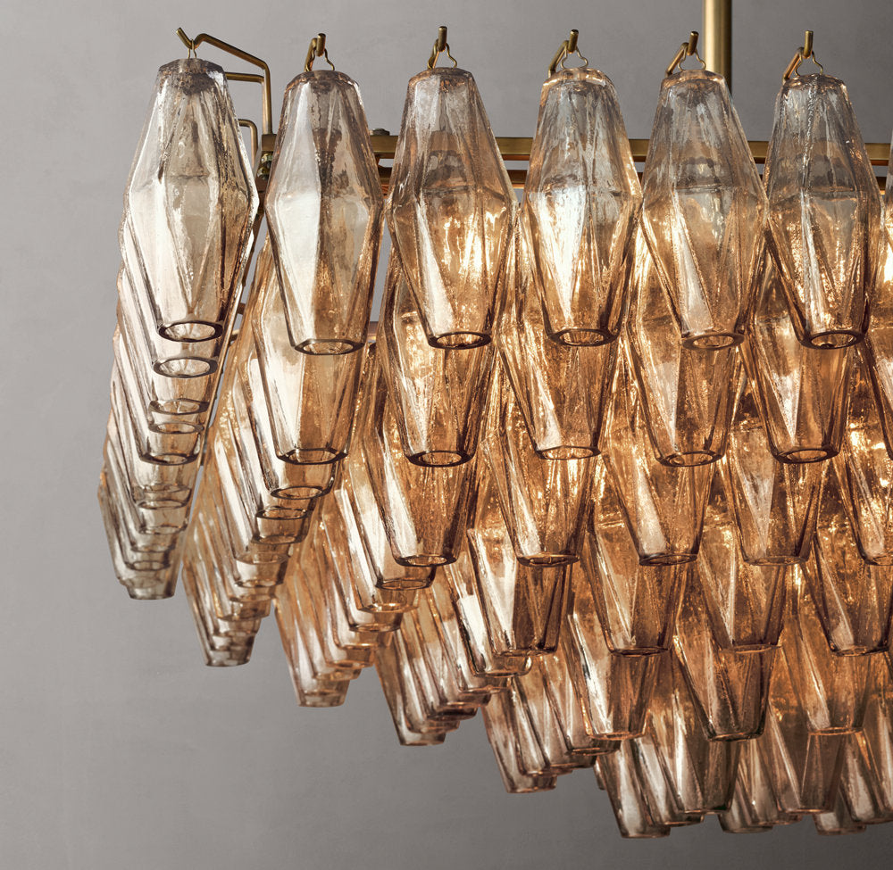 Chiara Smoke Glass Tiered Rectangular Chandelier 74"