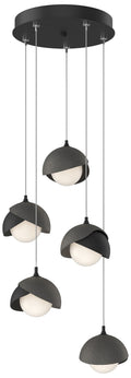 Brooklyn 16"W 5-Light Natural Iron Accented Black Long Double Shade Pe