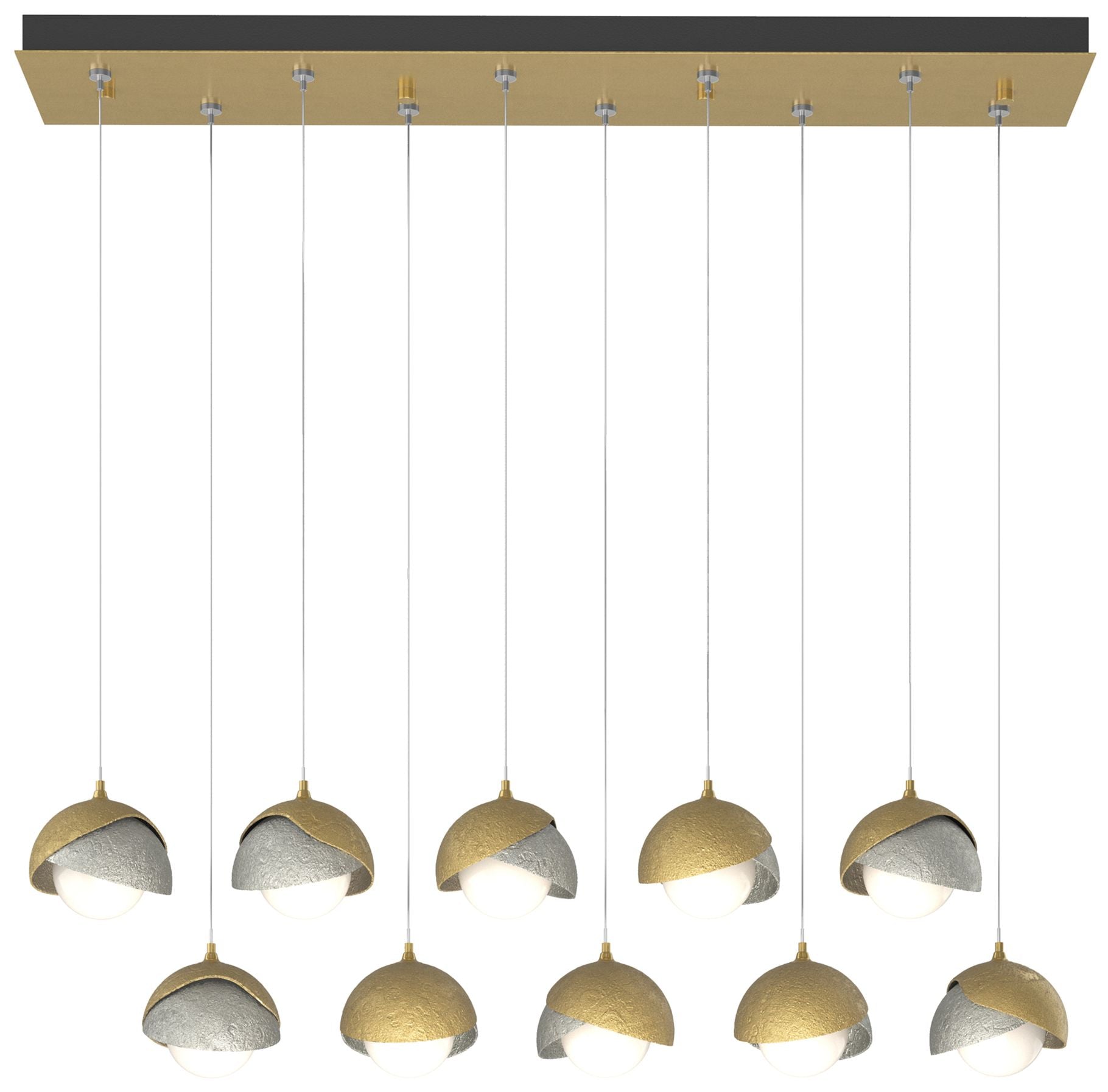 Brooklyn 44.5" Brass & Sterling Rectangular Long 2-Shade Pendant